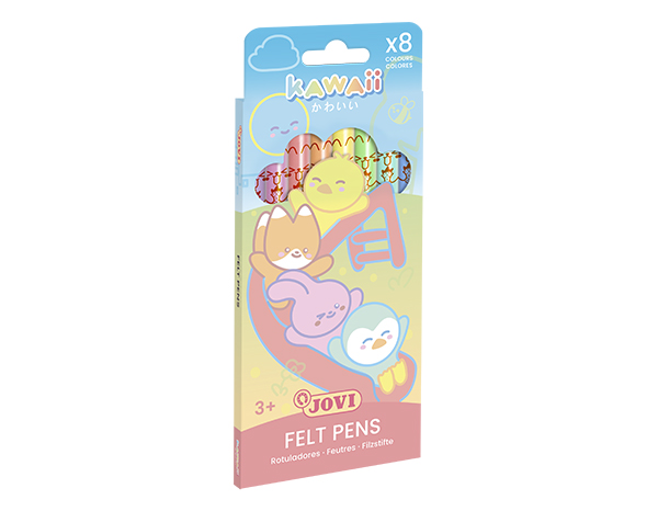 Jovi Kawaii Felt Pens - Case With 8 Pastel Colored Kawaii Markers