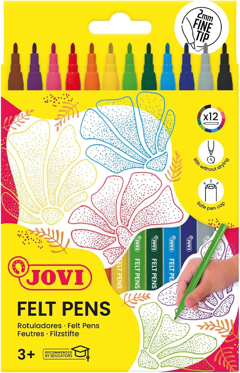Jovi Felt Pens Case 12 Fine Line Markers Assorted Colors