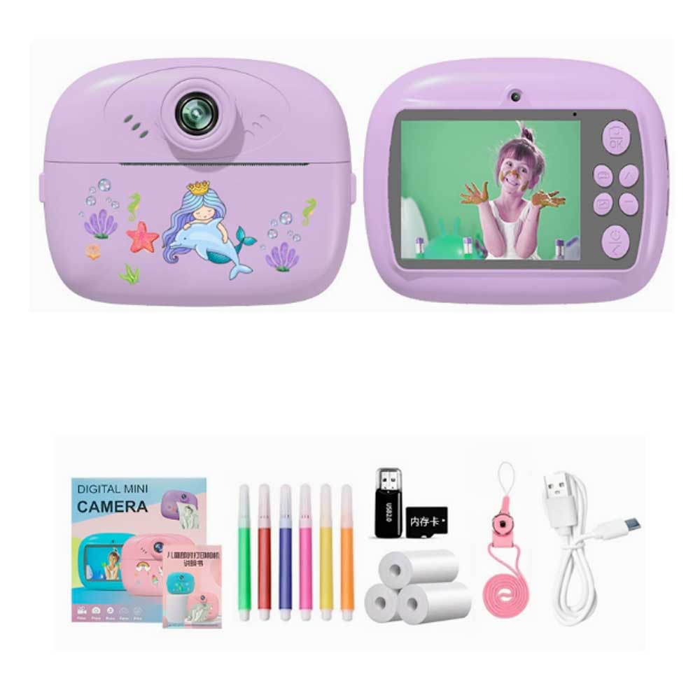 Waya A12 Camera Purple Mermaid (Printable) + 32G Memory Card + Card Reader