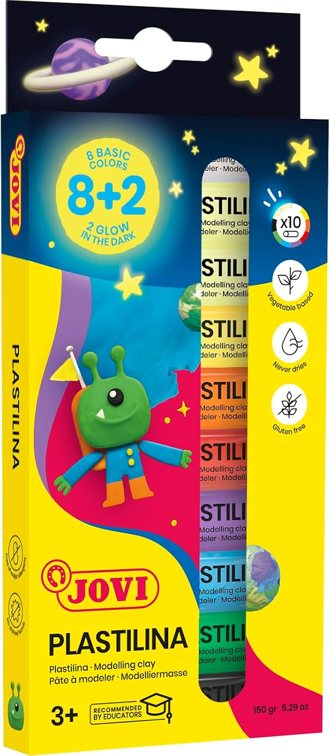 Jovi Plastilina Box 10 Bars 15G. 8 Colors + 2 Glow In The Dark