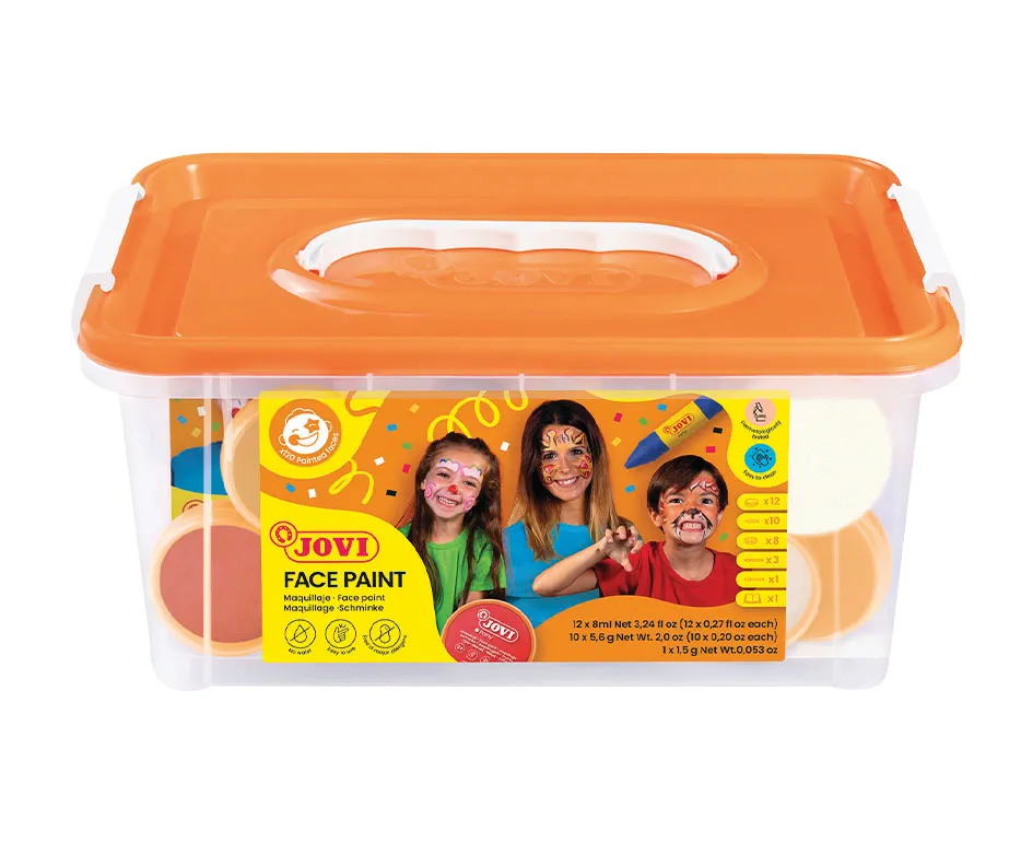 Jovi Face Paint Schoolpack Set 12 Jars 8Ml Assorted Colors + Accessories