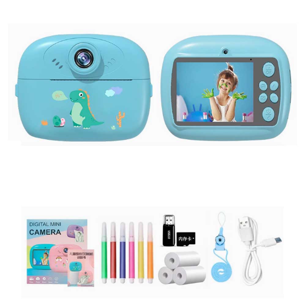 Waya A12 Camera Blue Little Dinosaur (Printable) + 32G Memory Card + Card Reader