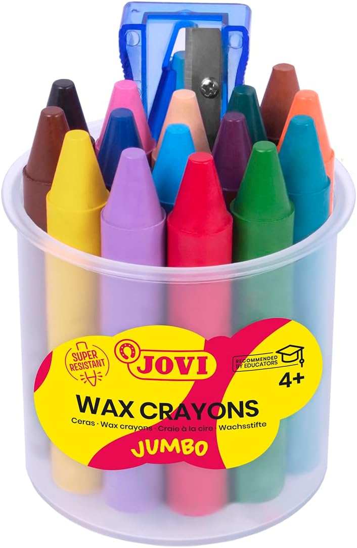 Jovi Jovicolor Jar 16 Wax Crayons Assorted Colours + 1 Sharpener