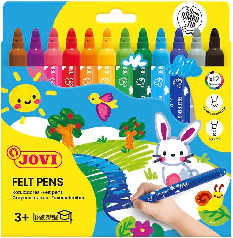 Jovi Felt Pens Box 12 Felt Pens Jumbo Assorted Colors