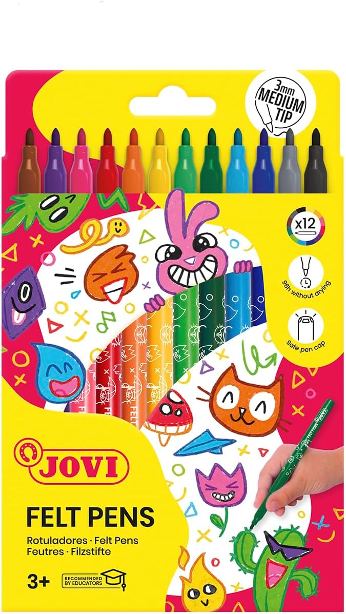 Jovi Felt Pens Case 12 Markers Assorted Colors