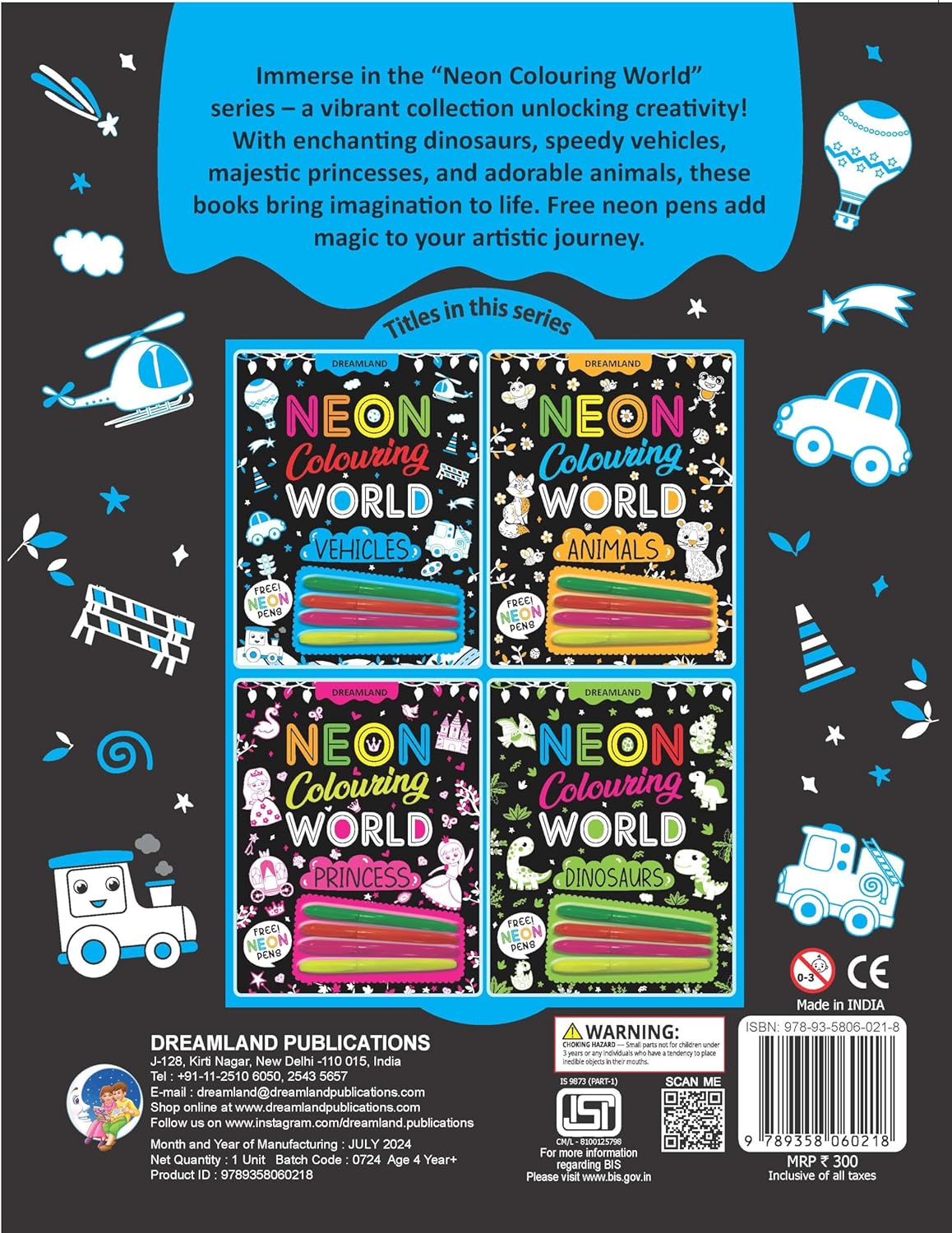 Dreamland 03. Vehicles Neon Colouring World Book