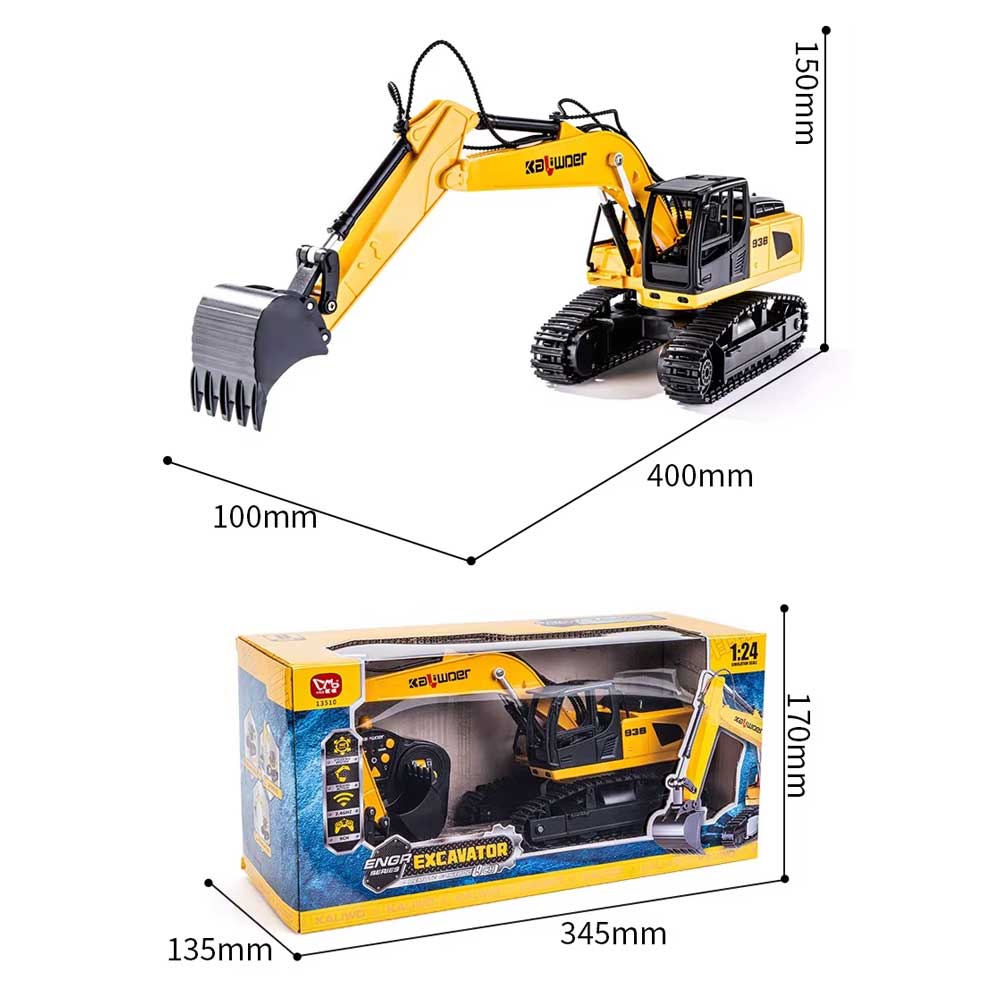 Waya 1:24 6 Channel Remote Control Excavator - Yellow