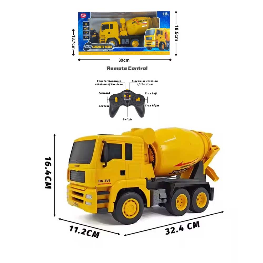 Waya 1:18 6-Channel Remote Control Concrete Mixer Truck (Yellow)