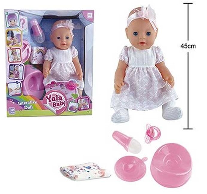 Waya Yala Baby Doll With Potty and Water Bottle - White Dress