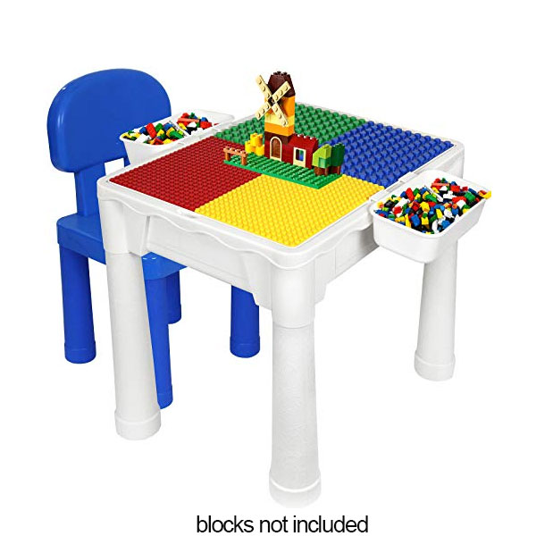 Waya Lego Compatible Building Block Table + 1 Chair + 4 Buckets